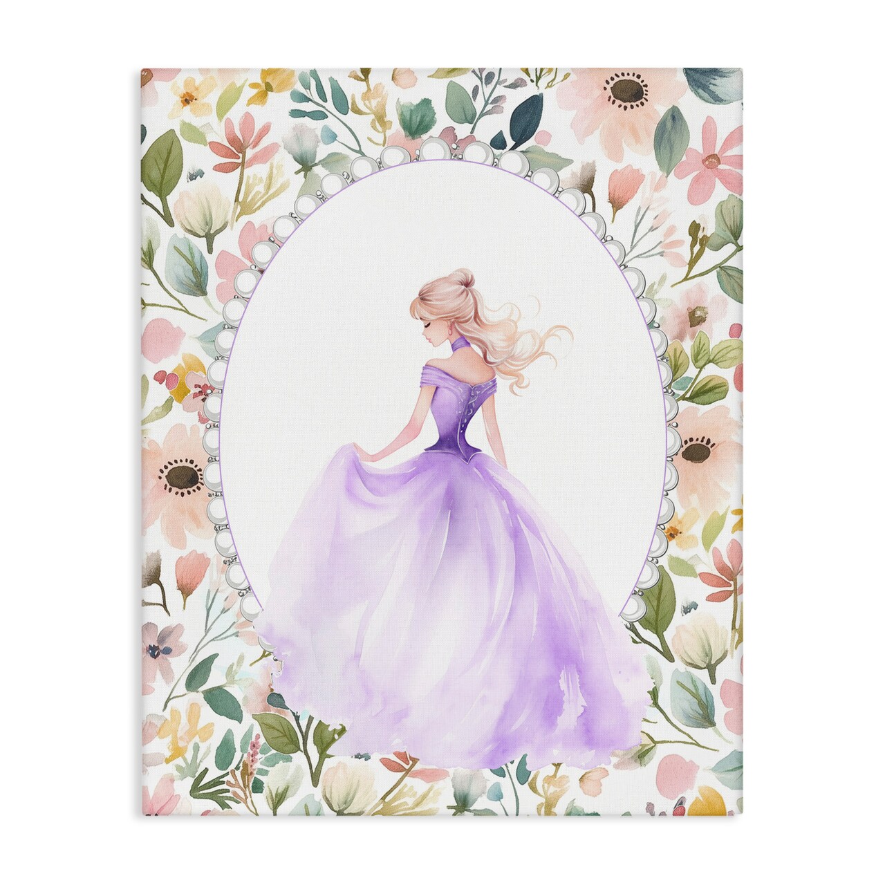 Stupell Industries Purple Princess with Pearl Border Canvas, design by Christine Simpson Art